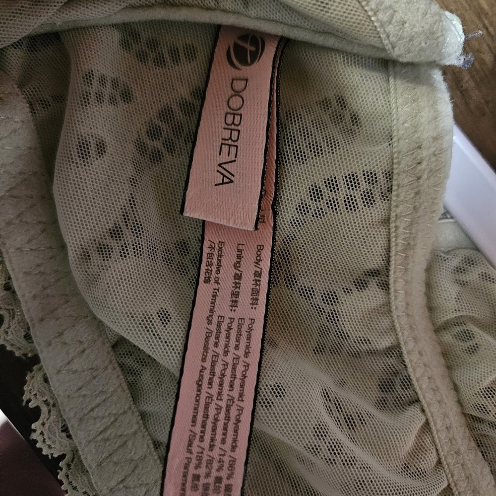 Dobreva Unlined Push Up Balconette Underwire 32E Green Floral Lace Bra - Picture 5 of 6